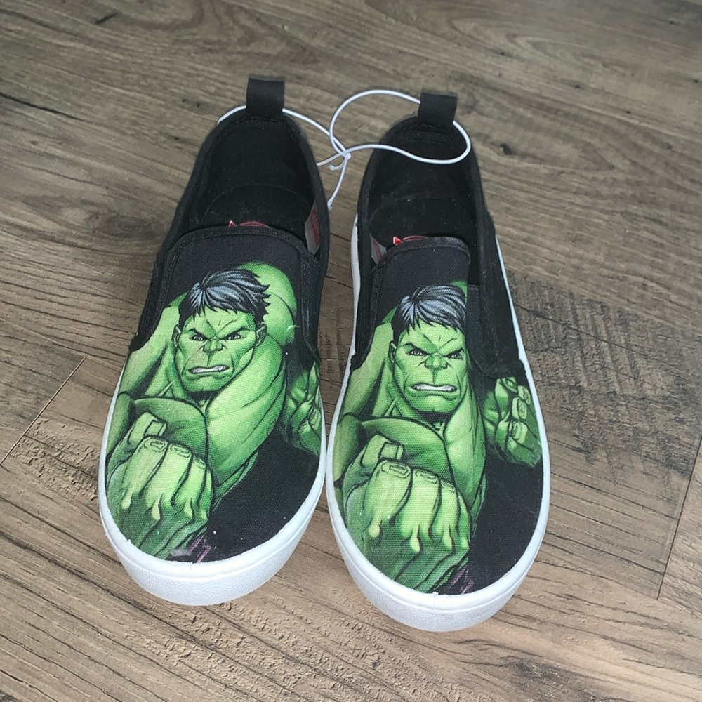 Never worn, slip on shoes, marvel themed